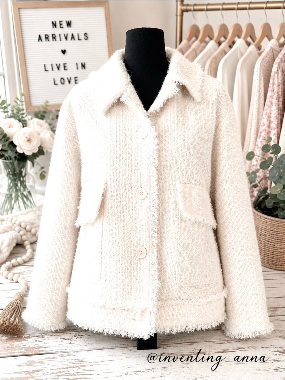 FOREVER 21 ~ Cream Tweed Collared Long Sleeve Fully Lined Blazer size S/M